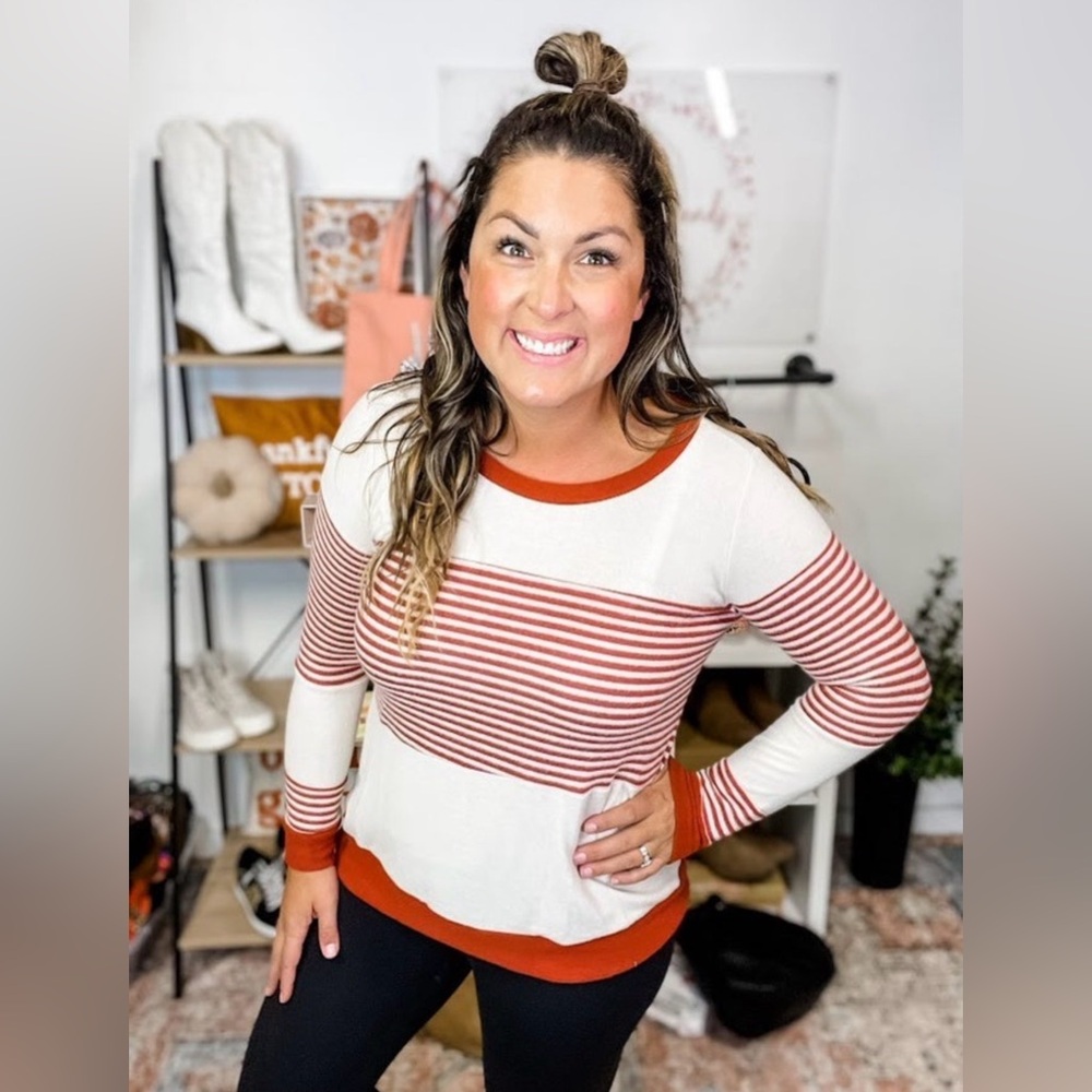 Striped Rust and Cream Women's Sweater